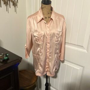 New York & Company Pink Satin Blouse 18
